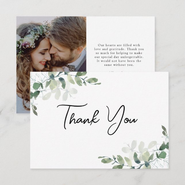 Carte De Remerciements Mariage photo Eucalyptus (Devant / Derrière)