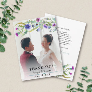 Carte De Remerciements Mariage photo fleur sauvage couleur aquarelle