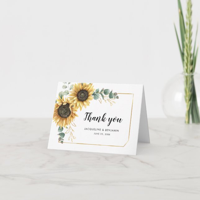 Carte De Remerciements Mariage photo floral de tournesol Eucalyptus (Devant)