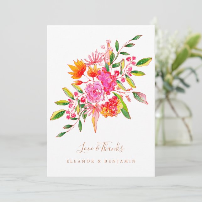 Carte De Remerciements Mariage photo Floral Orange personnalisé (Debout devant)