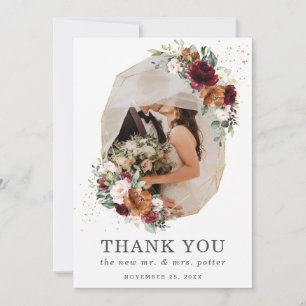 Carte De Remerciements Mariage photo géométrique de la Bourgogne rouille 