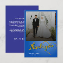 Carte de remerciements Mariage photo Gold Script