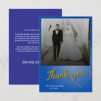 Carte de remerciements Mariage photo Gold Script
