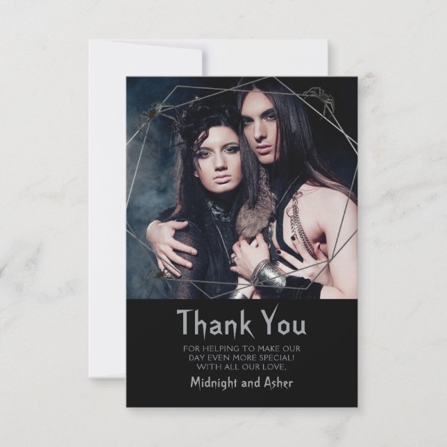 Carte De Remerciements Mariage photo Gothique Spiders (Devant)