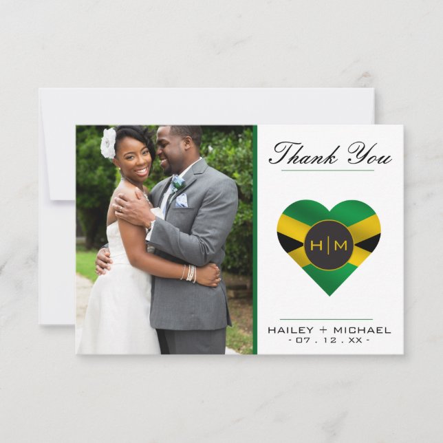 Carte De Remerciements Mariage photo jamaïcain Drapeau caraïbe (Devant)