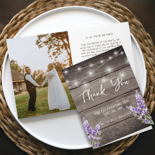 Carte De Remerciements Mariage Photo Lumineux avec Texture de Bois Rustiq