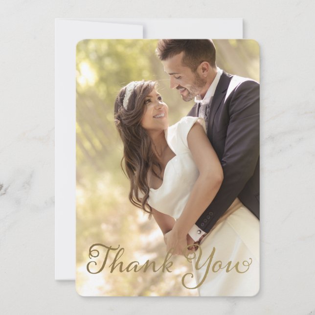 Carte De Remerciements Mariage photo Merci, effet Faux Gold Foil (Devant)