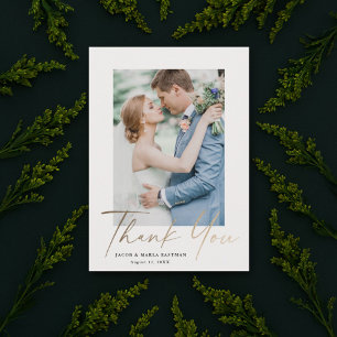 Carte De Remerciements Mariage photo miniature Gold Script Modern