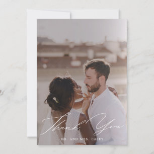 Carte De Remerciements Mariage photo minimaliste à main blanche