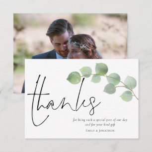 Carte De Remerciements Mariage photo minimaliste Eucalyptus Script