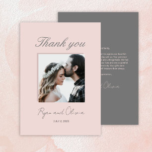 Carte De Remerciements Mariage photo minimaliste gris rose customisé