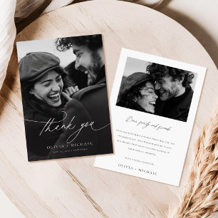 Carte De Remerciements Mariage photo minimaliste moderne de calligraphie 