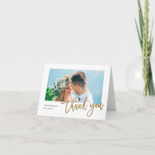 Carte De Remerciements Mariage photo Modern Gold Script