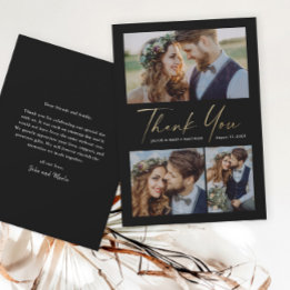 Carte De Remerciements Mariage photo Modern Gold Script 3