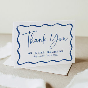 Carte De Remerciements Mariage photo moderne de cadre bleu vague