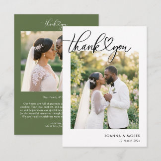 Carte De Remerciements Mariage Photo Moderne Écriture de Cœur