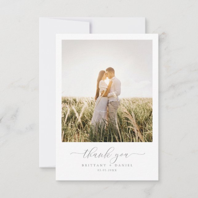 Carte De Remerciements Mariage photo moderne élégant (Devant)