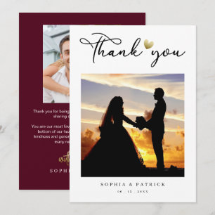 Carte De Remerciements Mariage photo moderne Elegant Bourgogne