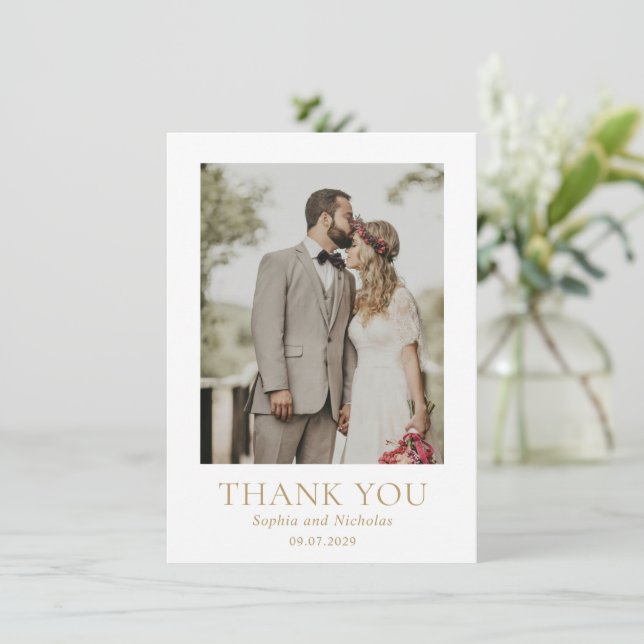 Carte De Remerciements Mariage photo moderne or simple (Debout devant)