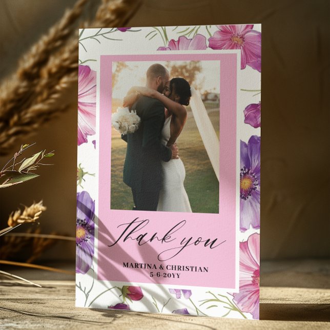 Carte De Remerciements Mariage photo moderne Purple Rose Blossom (Créateur téléchargé)