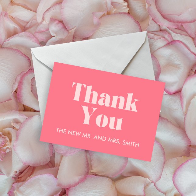 Carte De Remerciements Mariage photo moderne rose rétro (Pink Retro Modern Photo Wedding Thank you Card
)