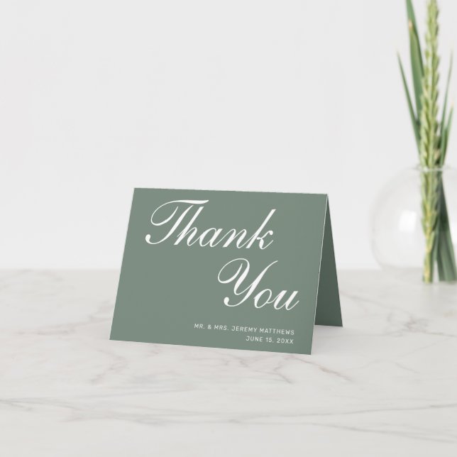Carte De Remerciements Mariage photo moderne Sage vert blanc intérieur (Devant)
