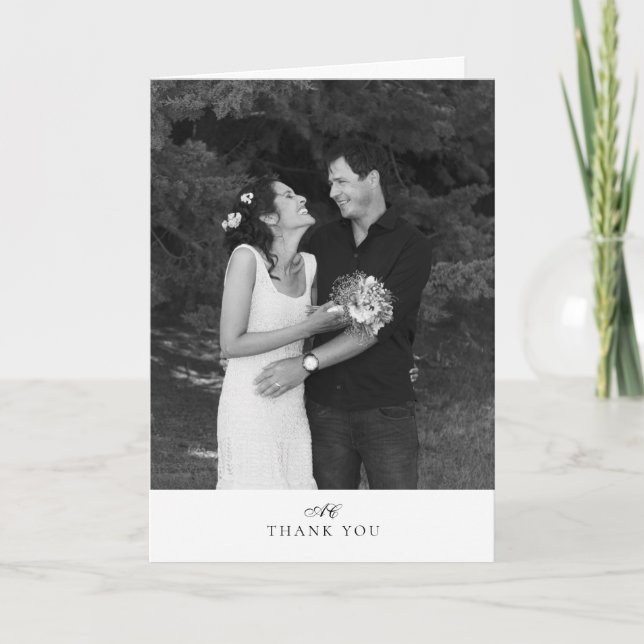 Carte De Remerciements Mariage photo monogrammé chic moderne (Devant)