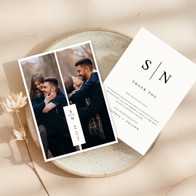 Carte De Remerciements Mariage photo Monogramme classique moderne (Créateur téléchargé)