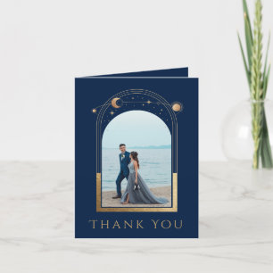 Carte De Remerciements Mariage photo Mystical Chic Blue Gold Star Moon
