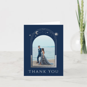 Carte De Remerciements Mariage photo Mystical Chic Blue Silver Star Moon