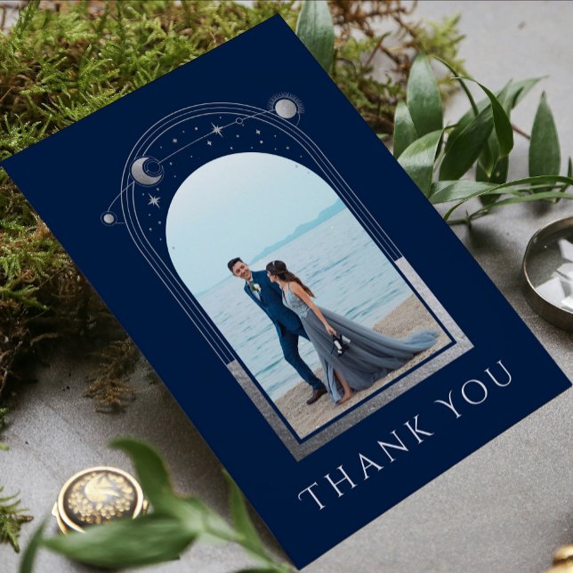 Carte De Remerciements Mariage photo Mystical Chic Blue Silver Star Moon (Créateur téléchargé)