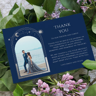 Carte De Remerciements Mariage photo Mystical Chic Blue Silver Star Moon