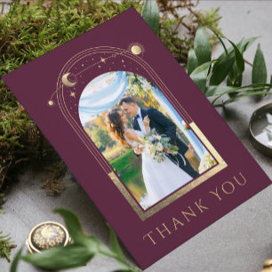 Carte De Remerciements Mariage photo Mystical Chic Plum Gold Star Moon