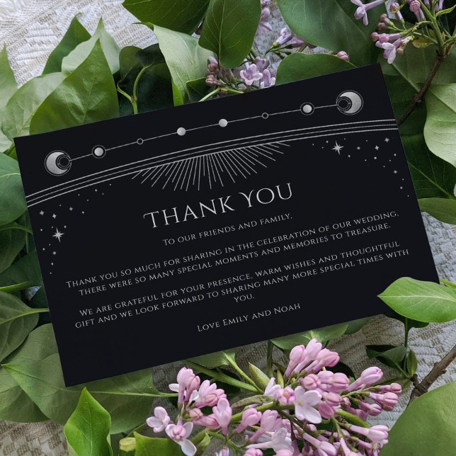 Carte De Remerciements Mariage photo mystique Black Silver Sun Moon Star (Créateur téléchargé)