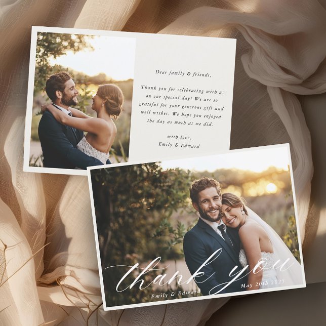 Carte De Remerciements Mariage photo neutre et élégant (Créateur téléchargé)