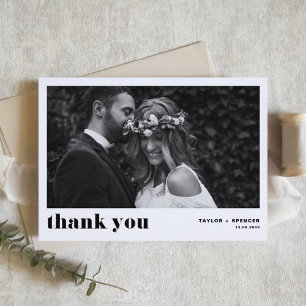 Carte De Remerciements Mariage photo noir Retro Bold Typographie