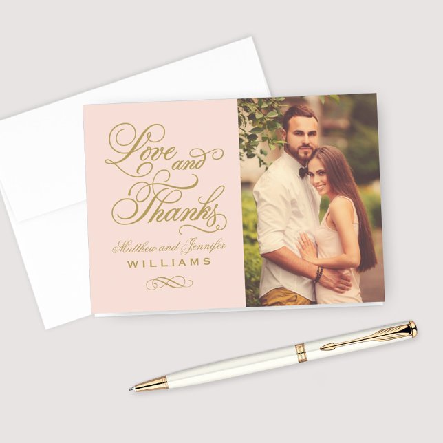 Carte De Remerciements Mariage Photo Or Rose Pâle Remerciements (Créateur téléchargé)