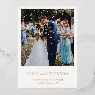Carte de remerciements Mariage photo or simple et 