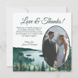 Carte De Remerciements Mariage photo ovale aquarelle du lac Tahoe rustiqu