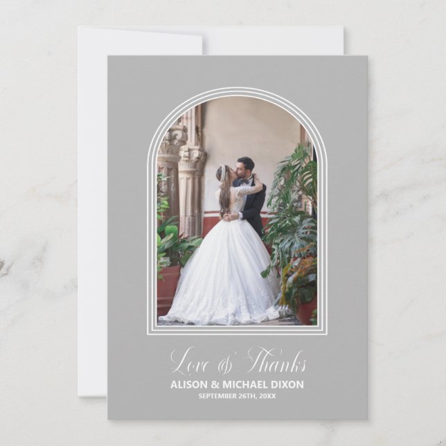 Carte De Remerciements Mariage photo personnalisé gris (Devant)