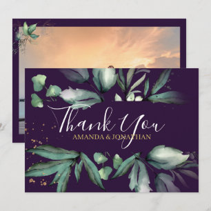 Carte De Remerciements Mariage photo Purple Elegant Green