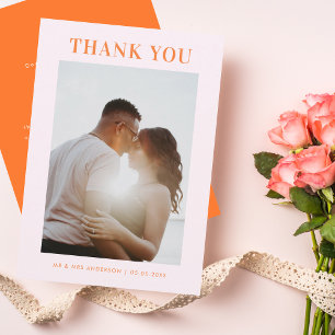 Carte De Remerciements Mariage photo Retro Pink and Orange
