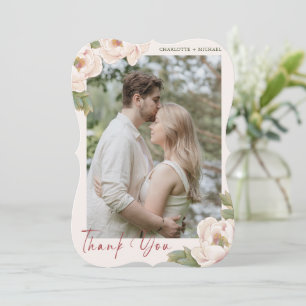 Carte De Remerciements Mariage photo Romantique Blush Pink Fleurs