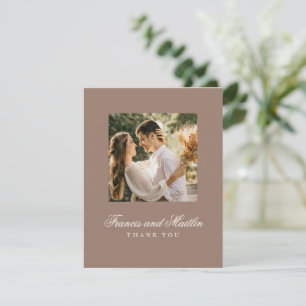Carte De Remerciements Mariage Photo Romantique Brun Élégant