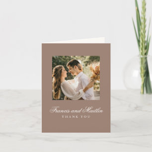 Carte De Remerciements Mariage Photo Romantique Élégant Brun