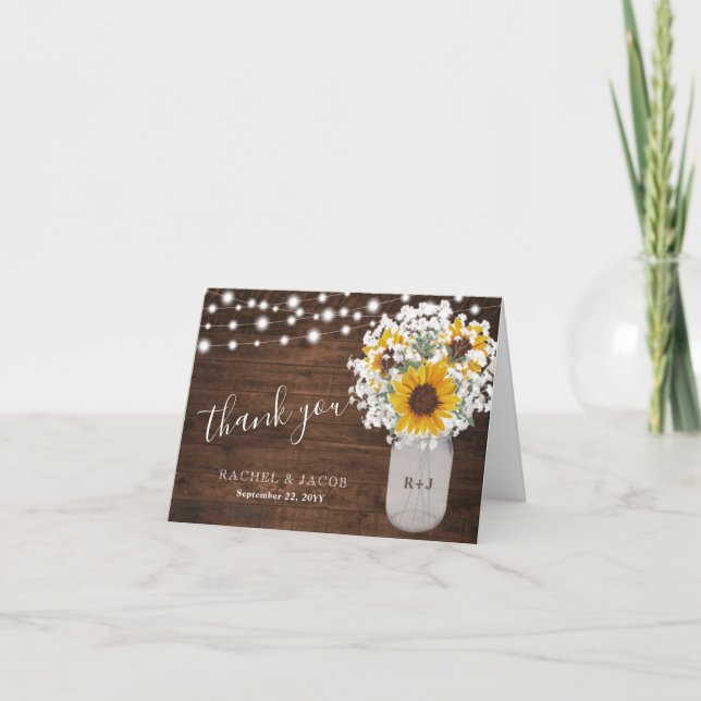 Carte De Remerciements Mariage photo Rustique Sunflowers Baby's Breath Ja (Devant)
