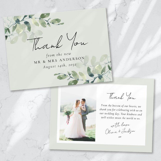 Carte De Remerciements Mariage photo Sage Green Eucalyptus (Créateur téléchargé)