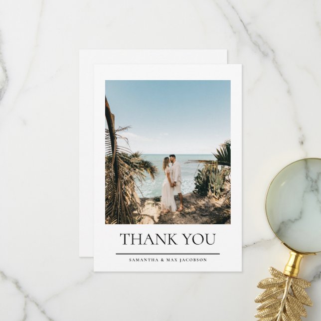 Carte De Remerciements Mariage photo simple blanc (Devant/Arrière en situation)
