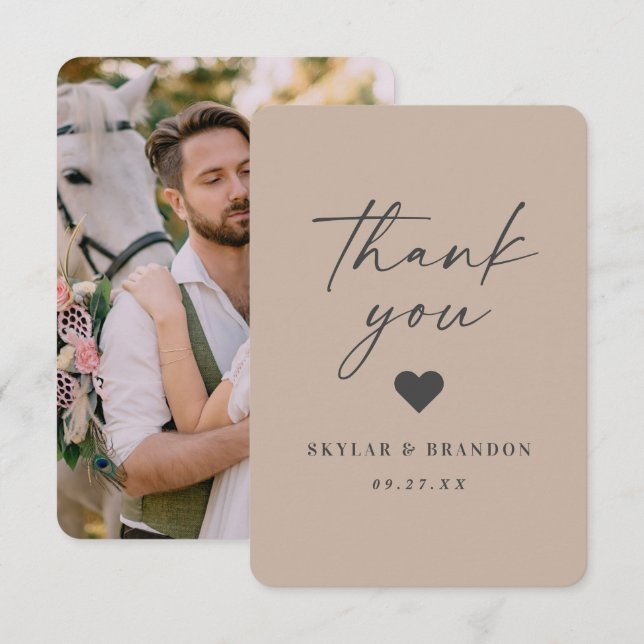 Carte De Remerciements Mariage photo simple couleur solide Taupe Beige (Devant / Derrière)