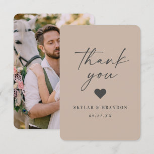Carte De Remerciements Mariage photo simple couleur solide Taupe Beige
